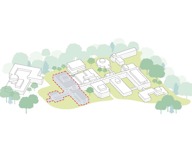 Oude situatie met te slopen gebouwen. Beeld door EGM architecten