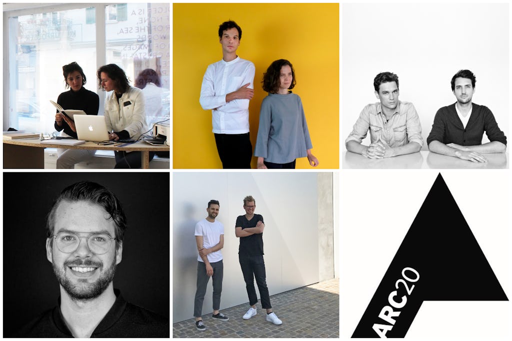 Nominaties ARC20 Jong Talent Award: Alexandra Sonnemans & Catherina Viguera (rotative studio), Anne Geenen & David Schmidt (Site Practice), Jasper Stevens & Karel Verstraeten (FELT architecture & design), Martijn van Gameren (Paul de Ruiter Architects) en Ule Koopmans & Wouter Keizer (Keizer Koopmans)