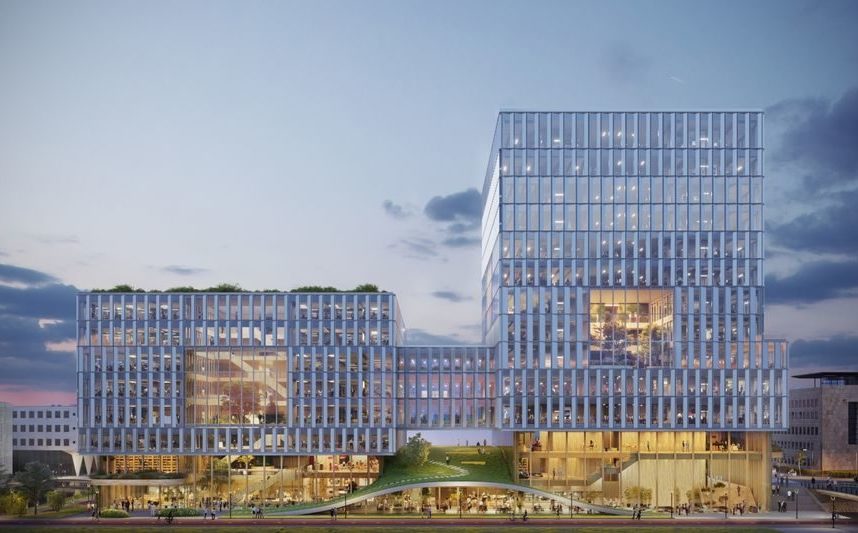 Impressie kantoorgebouw ING in Amsterdam door Paul de Ruiter Architects