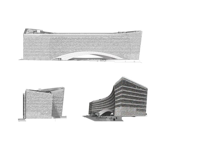 Tekening hoofdkantoor Le Monde Group door Snøhetta. Beeld Snøhetta