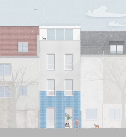 Collage achterkant Starterswoning in Antwerpen door FELT architecture & design