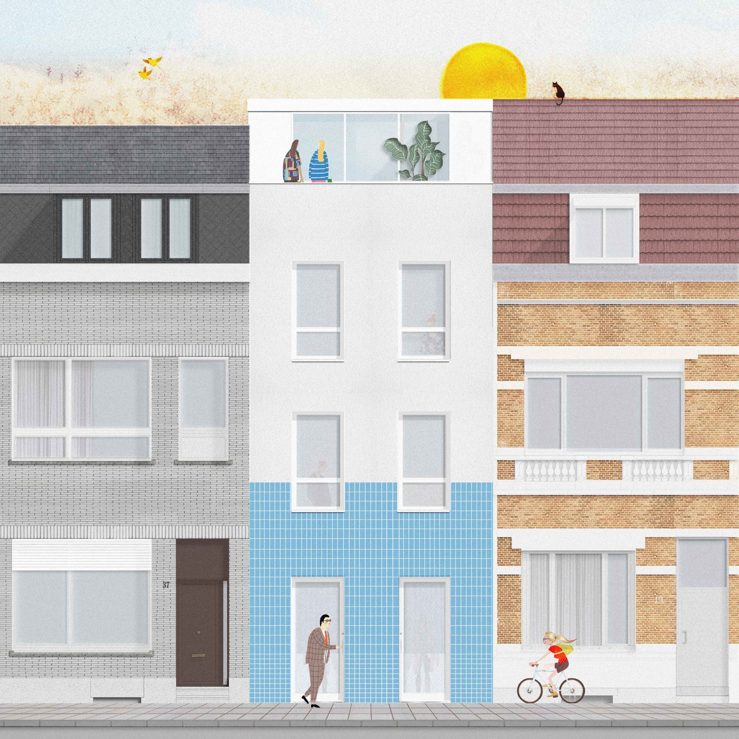 Collage voorkant Starterswoning in Antwerpen door FELT architecture & design