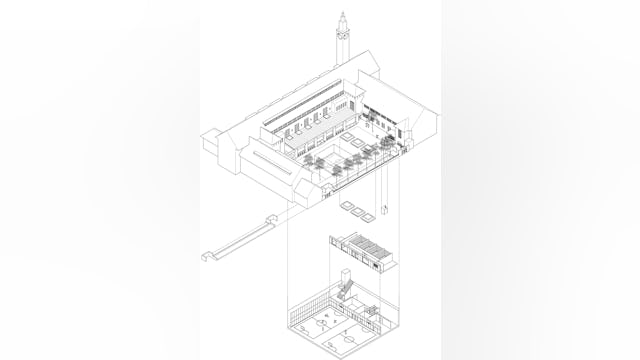 Exploded view van de transformatie van het Vossius Gymnasium in Amsterdam door Marlies Rohmer Architecture & Urbanism