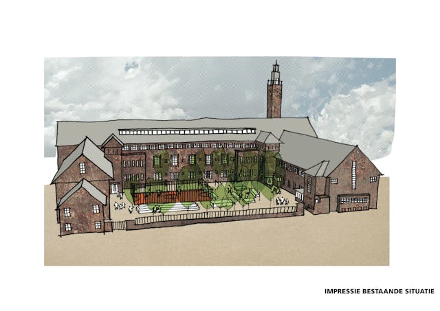 Schets bestaande situatie van de transformatie van het Vossius Gymnasium in Amsterdam door Marlies Rohmer Architecture & Urbanism