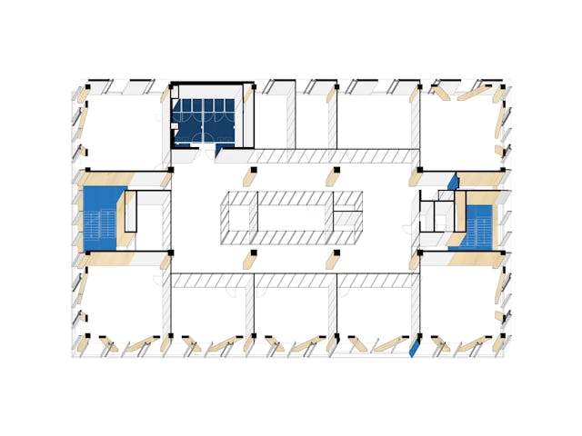 Plattegrond derde verdieping KW1C Nieuwe Architecten