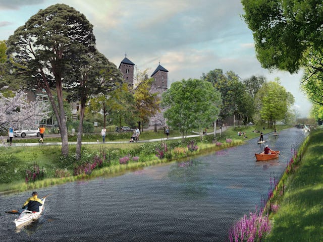 Tekening kerk - herstel Catherijnesingel door OKRA Landschapsarchitecten