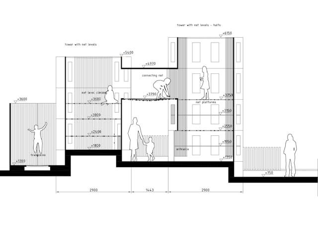 Sectie netten, klimtorens. Beeld Carve-Serravalle Designer Outlet