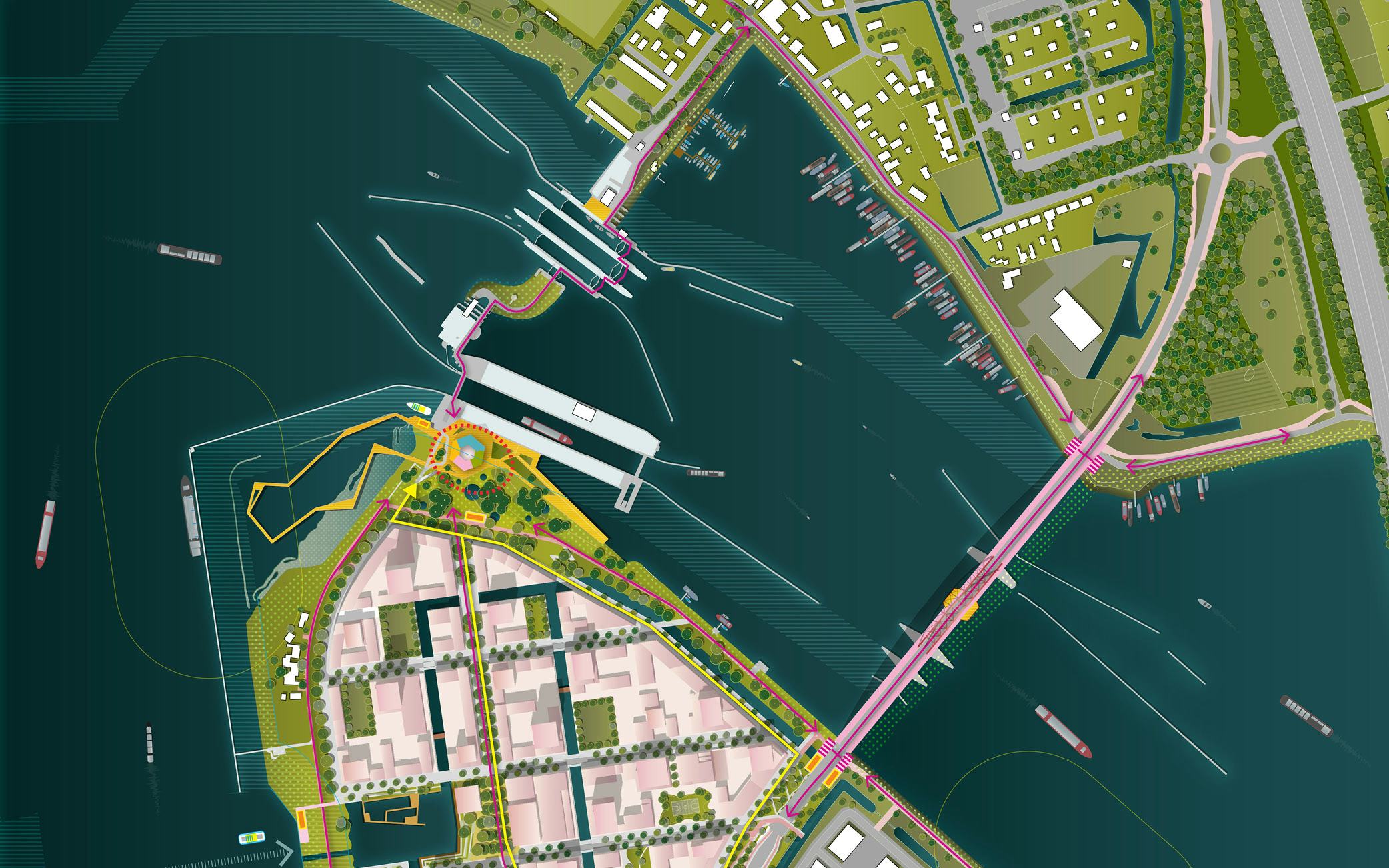 Waterfront Sluisbuurt met CCSA gebouw. Beeld NOHNIK architecture and landscapes