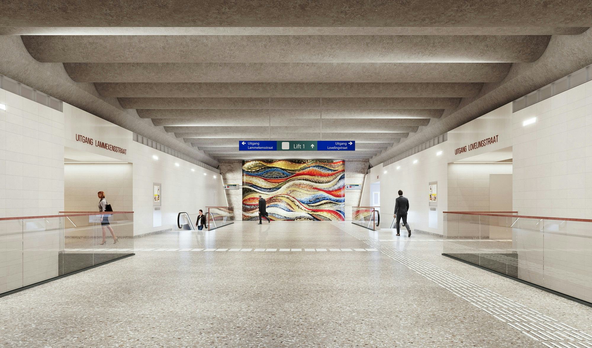 Lokethal, Willibrordus. Premetrohalte Anwerpen. Ontwerp GROUP A, archipelago en Tractebel. Beeld PF Visual