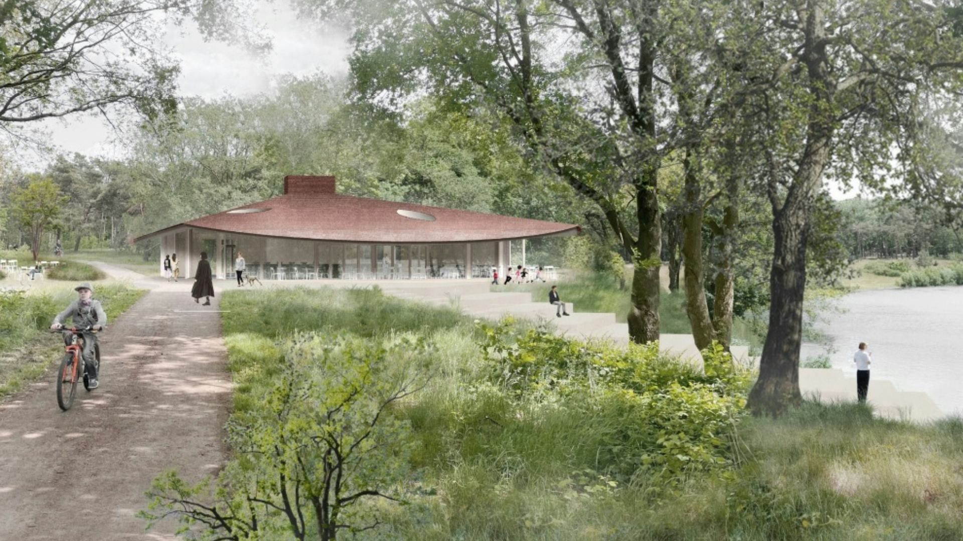 Impressie vanaf het bospad, met zicht op het strandbad Seurenheide. Beeld Tomas Dirrix