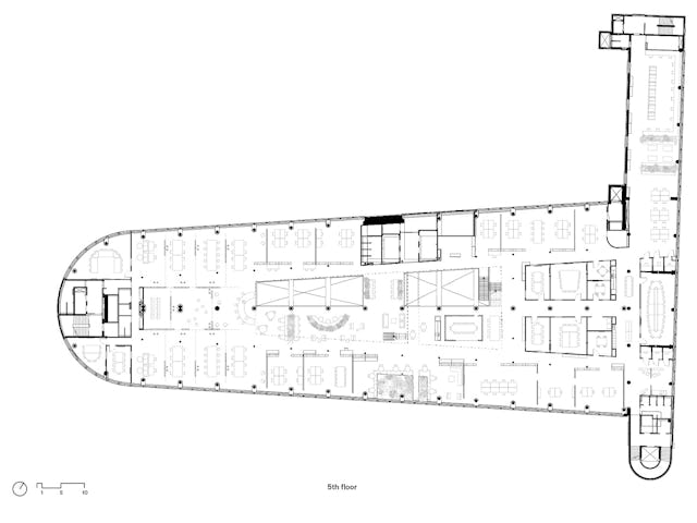 Plattegrond 5e verdieping. Tekening KCAP  + Kraaijvanger Architects