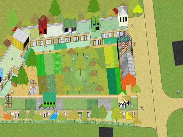 Axonometrische tekening van Co-living in the Countryside. Beeld Charles Holland Architects