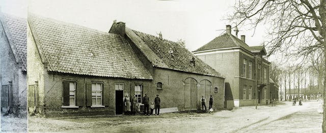 Locatie aan de Berg in Nuenen omstreeks 1883;
Historisch beeld Raadhuis aan de Berg Nuenen (ca 1883)
