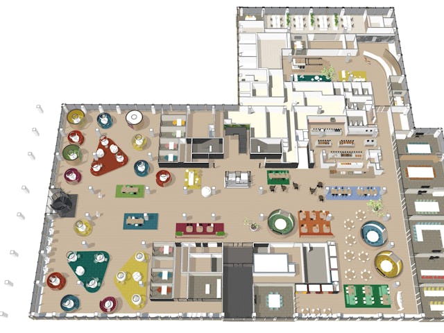 Publiekshal Werkcafe bovenaanzicht begane grond