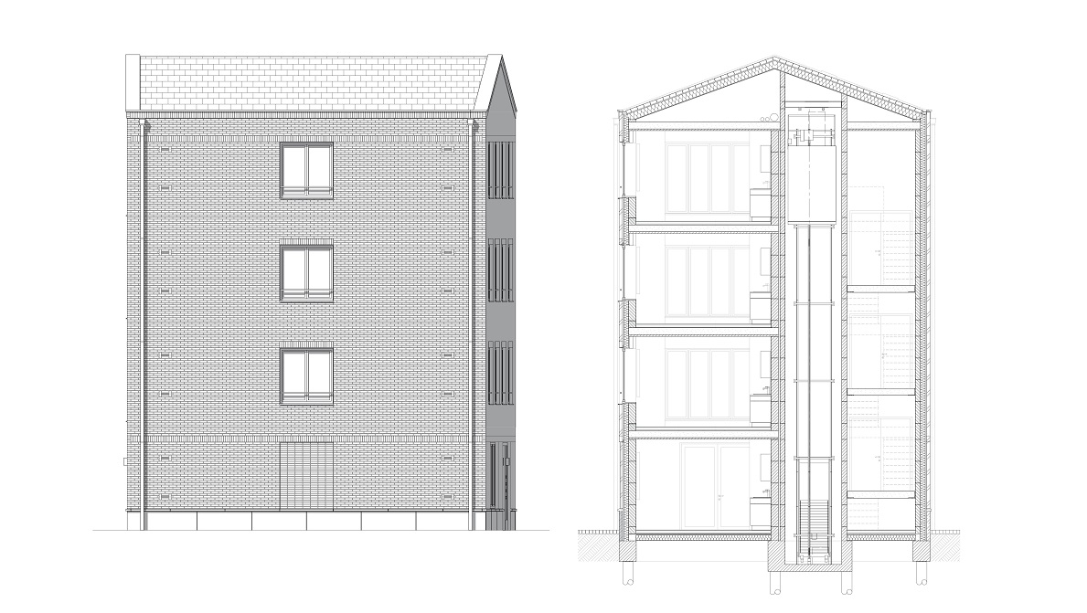 Zijgevel en doorsnede