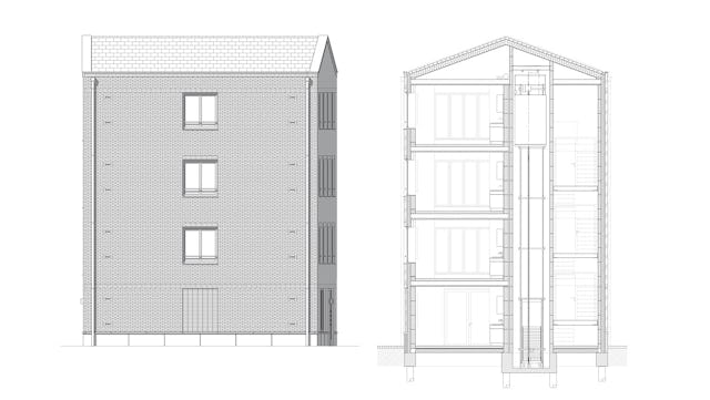 Zijgevel en doorsnede