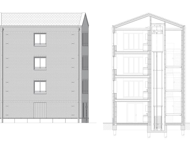 Zijgevel en doorsnede
