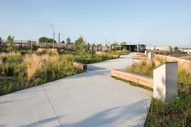 Sterk contrast tussen materiaal en beplanting. Beeld Karolina Samborska