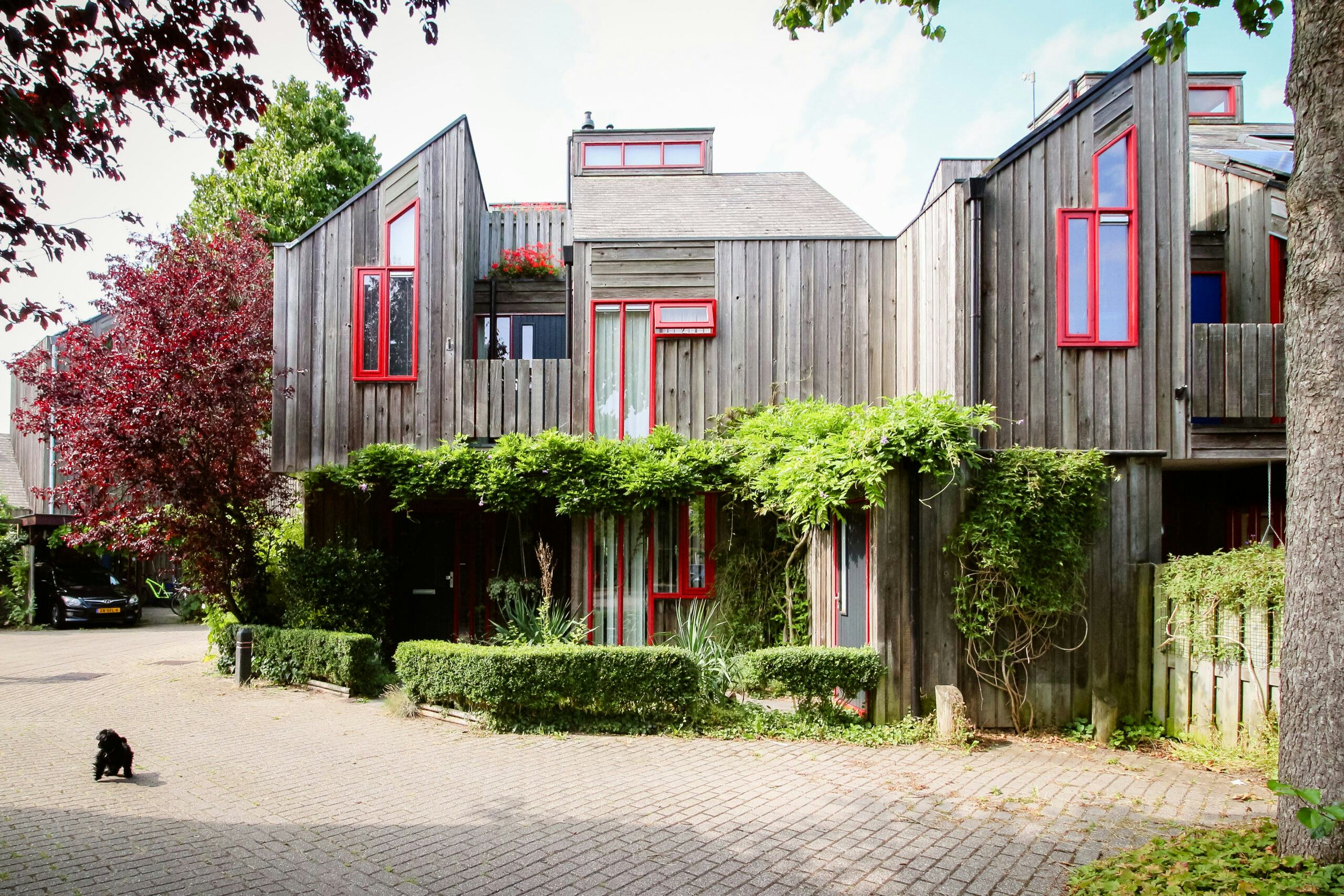 De Vier Vierkanten in Alkmaar, door Abe Bonnema (1977-1979). De 72 woningen zijn gerealiseerd in houtskeletbouw, alleen de fundering en begane grondvloer zijn van beton. Beeld Ruben Ferwerda
