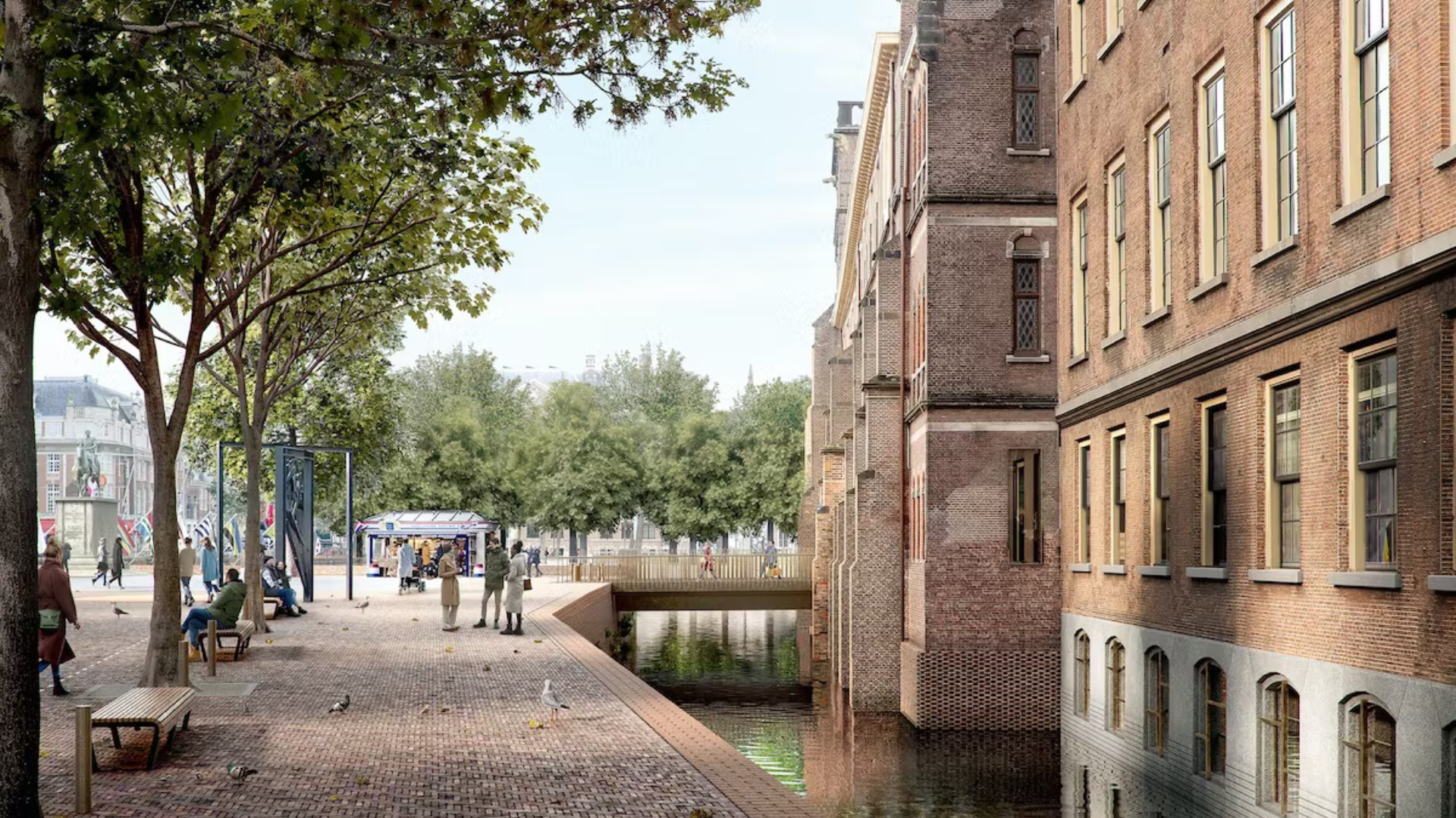 Tachtig meter van de oude slotgracht rond het Binnenhof komt terug nar de renovatie. Beeld: Absent Matter