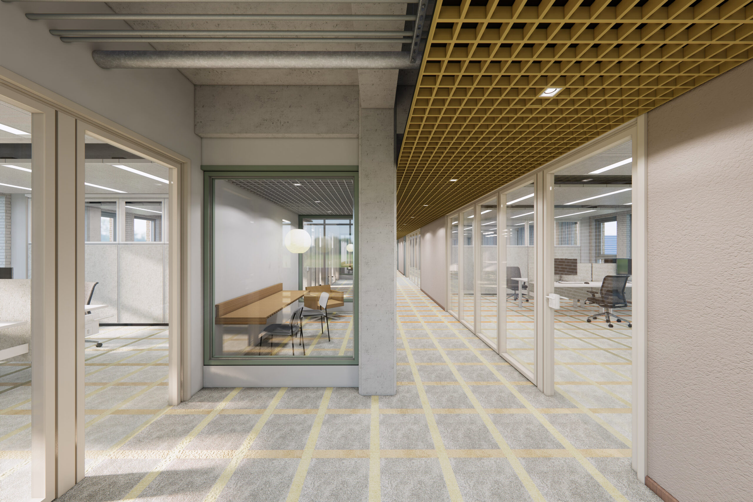 Interieur van het Kantoor vol Afval (KaVA) in Katwijk aan Zee. Zoveel mogelijk (bouw)materialen zijn voor de transformatie hergebruikt. Beeld PTSA