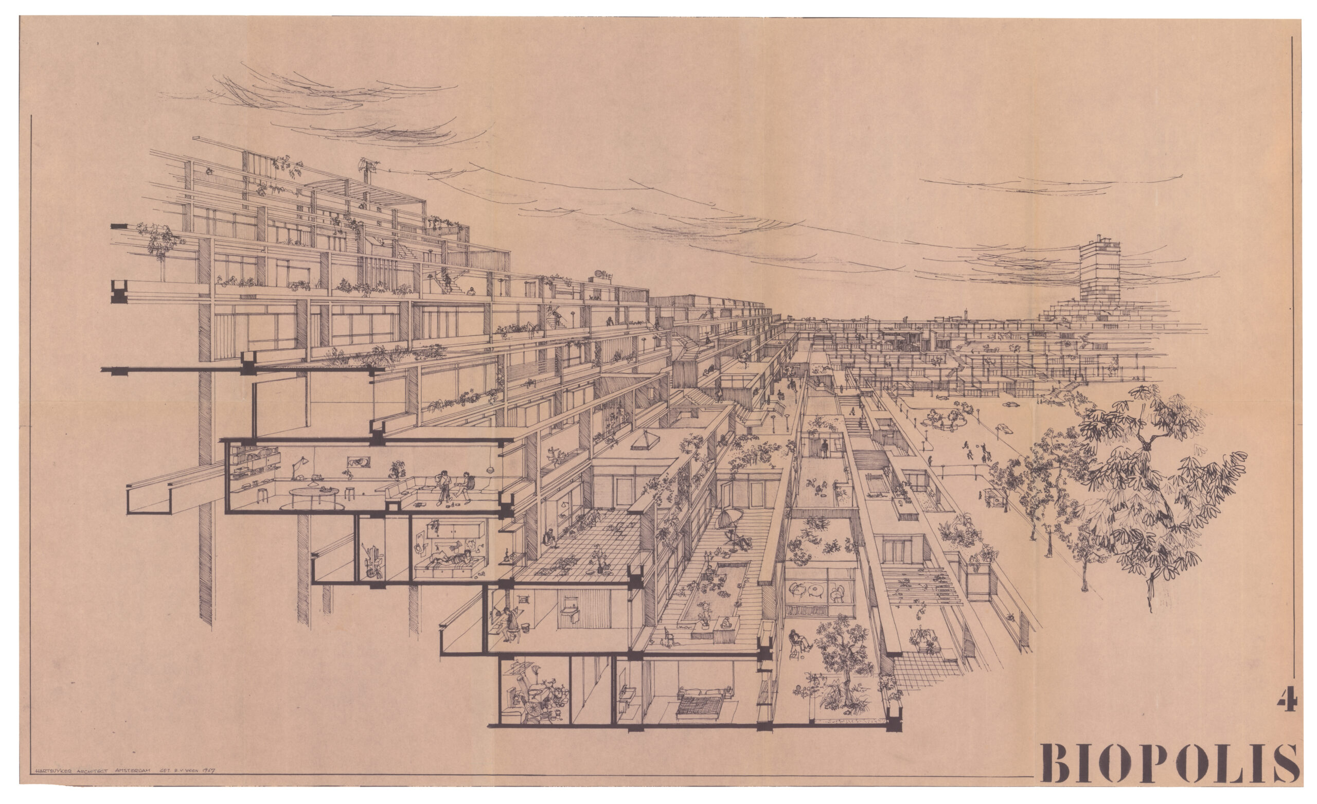 Het ontwerp voor Biopolis, door Luzia en Enrico Hartsuyker. Beeld Collectie Nieuwe Instituut HART_t49-5