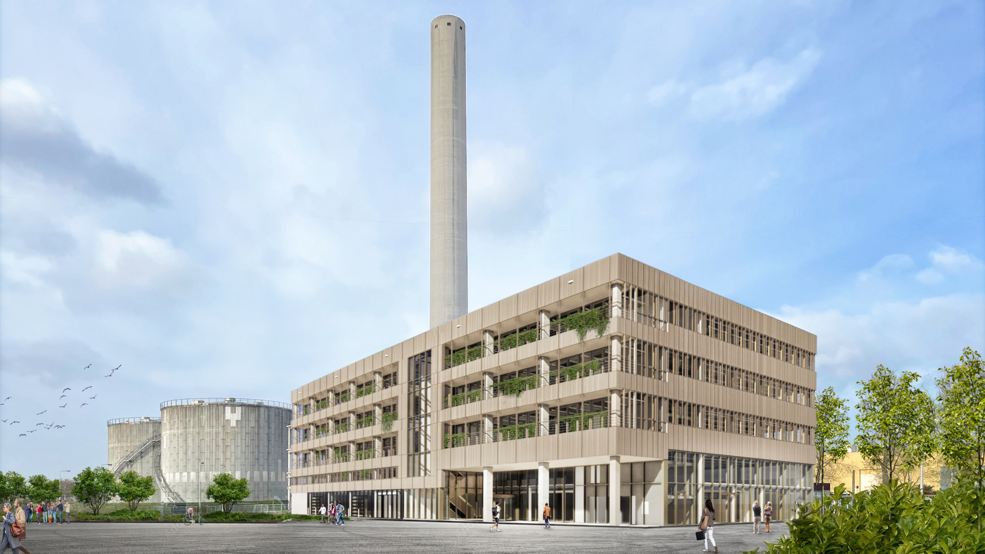 Duurzaam kantoor met low tech oplossing voor zonwering en maximale inzetbare hernieuwbare materialen. Beeld GROUP A