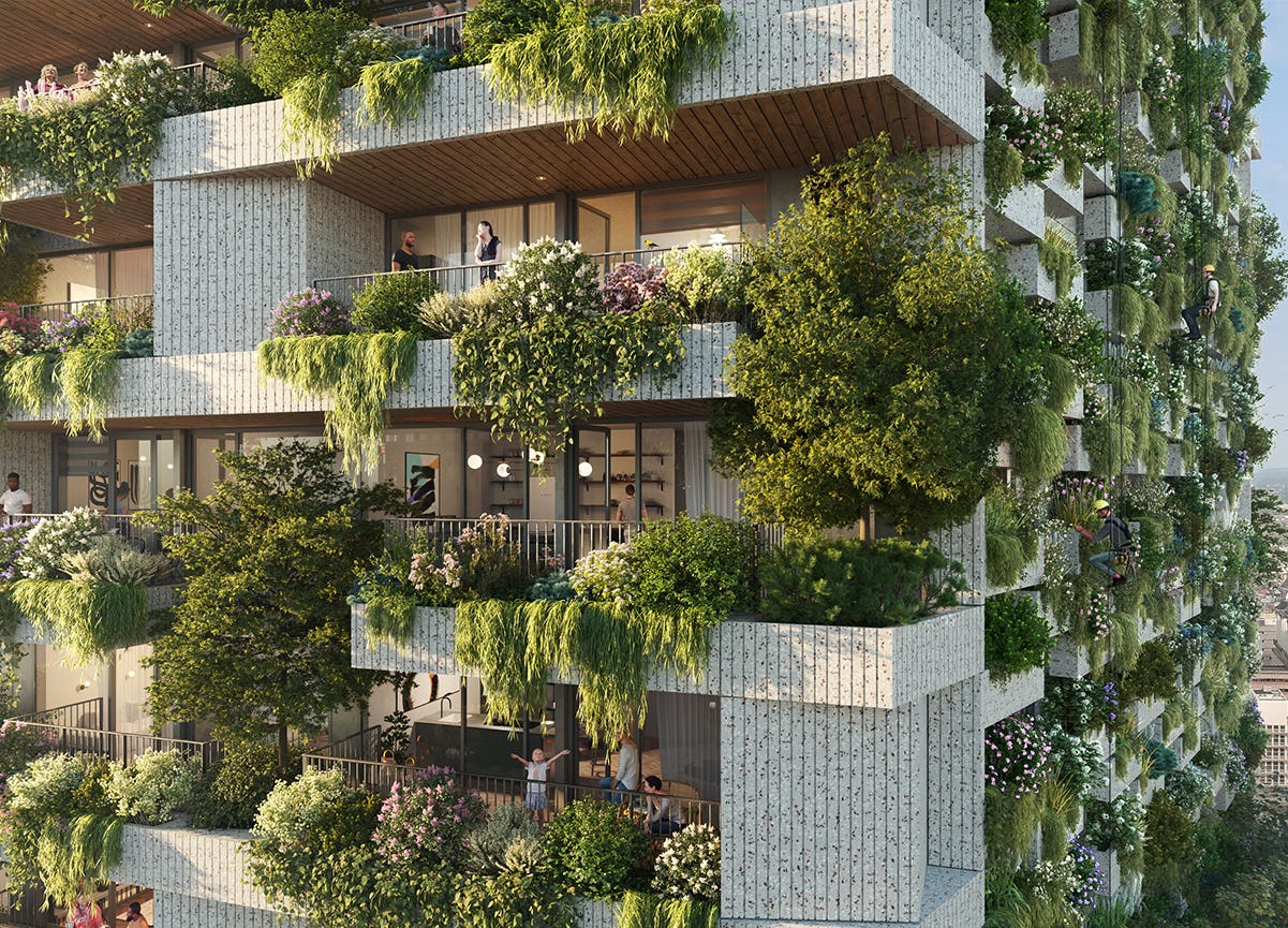 Wonderwoods ademt groen door de vergroening in de gevel en op de balkons. 
Beeld Render G&S& Vastgoed