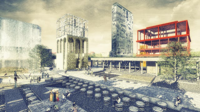 Steven van Raans visie voor het Frederiksplein. Beeld Steven van Raan