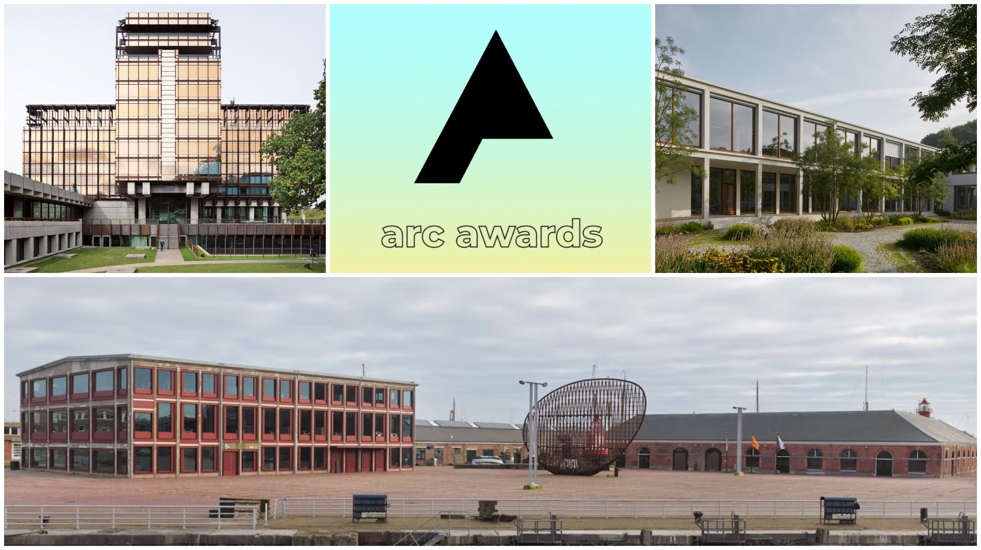 Royale Belge door Bovenbouw Architectuur (links boven), Vakschool Nimeto door Maarten van Kesteren (rechts boven) en Stadhuis Den Helder door Office Winhov en Van Hoogevest Architecten (onder).