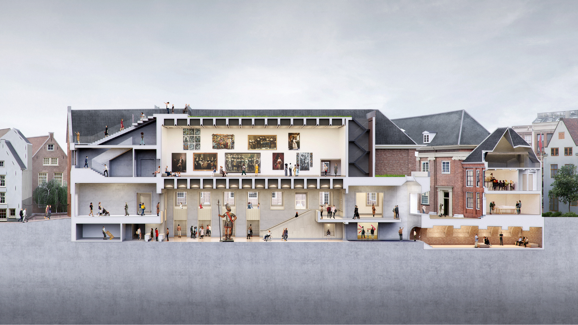 Render Stadshal met Grote Zaal en het gewelf. Beeld Absent Matter