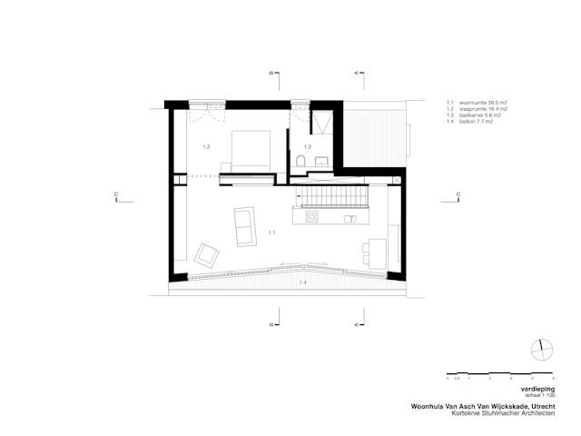 Eerste verdieping met legenda. Beeld Korteknie Stuhlmacher Architecten