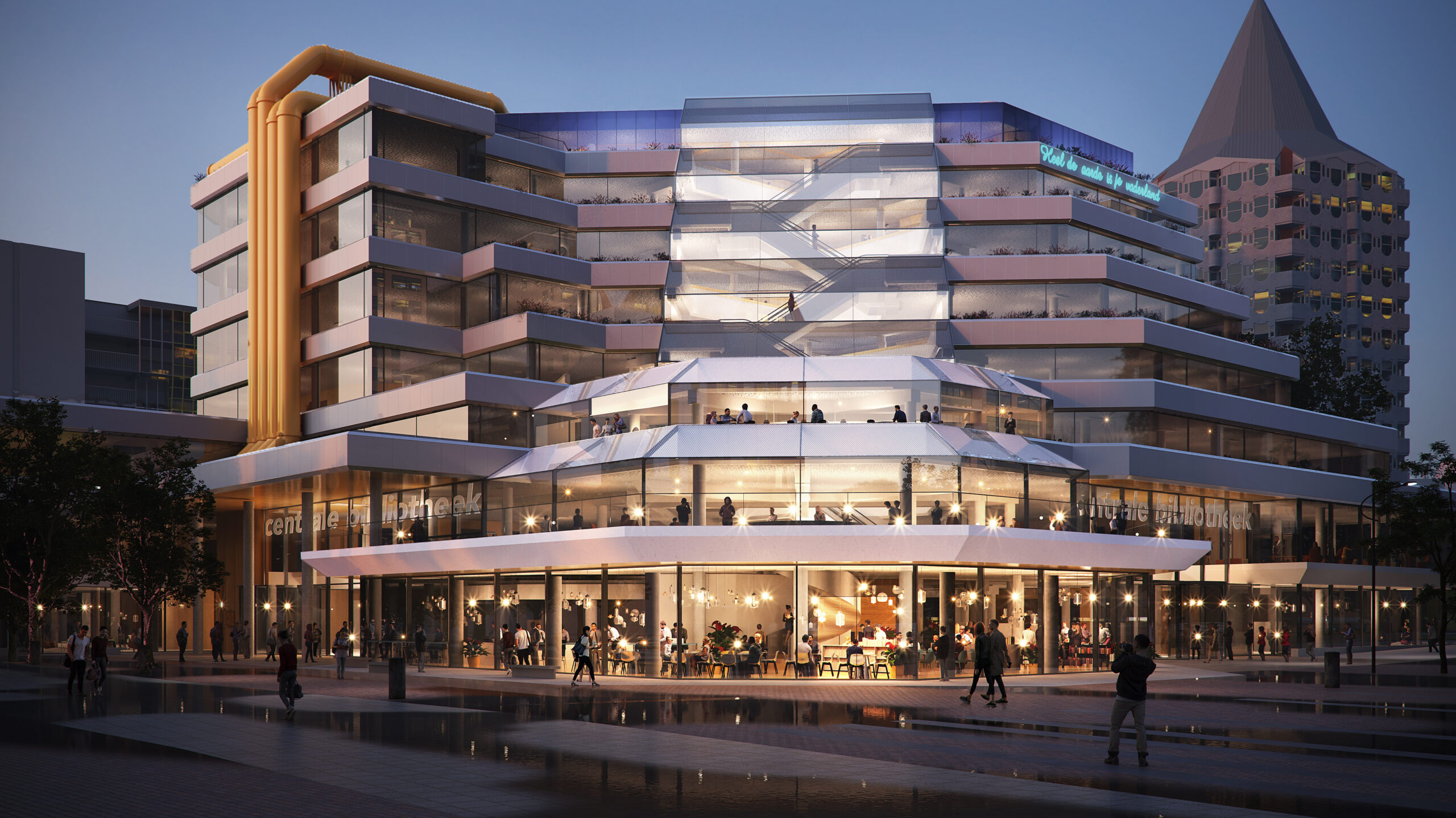 Definitief ontwerp Centrale Bibliotheek Rotterdam. Beeld Atchain