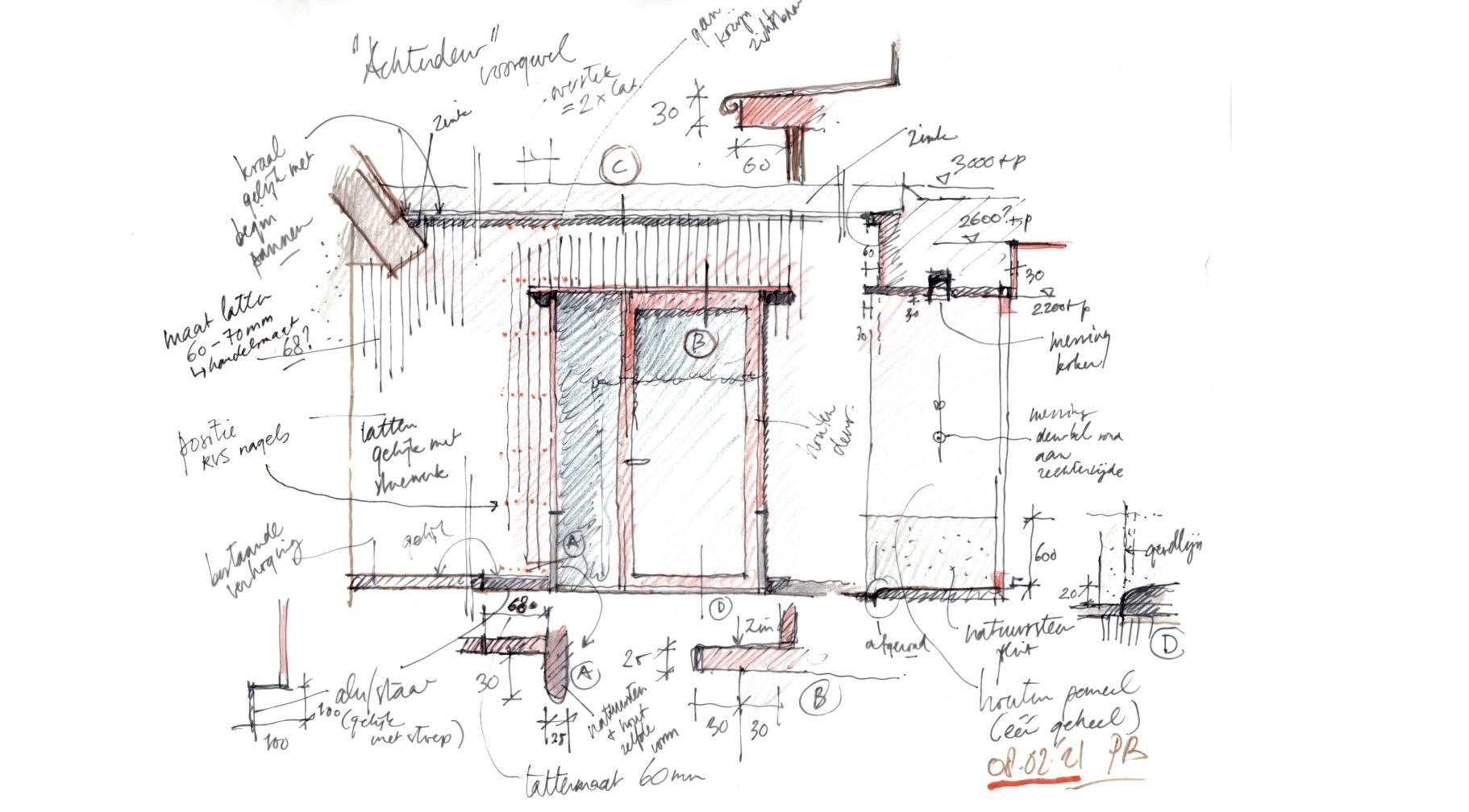 Ontwerpschets van Pieter Bedaux voor een woonhuis in Aerdenhout. Beeld Pieter Bedaux