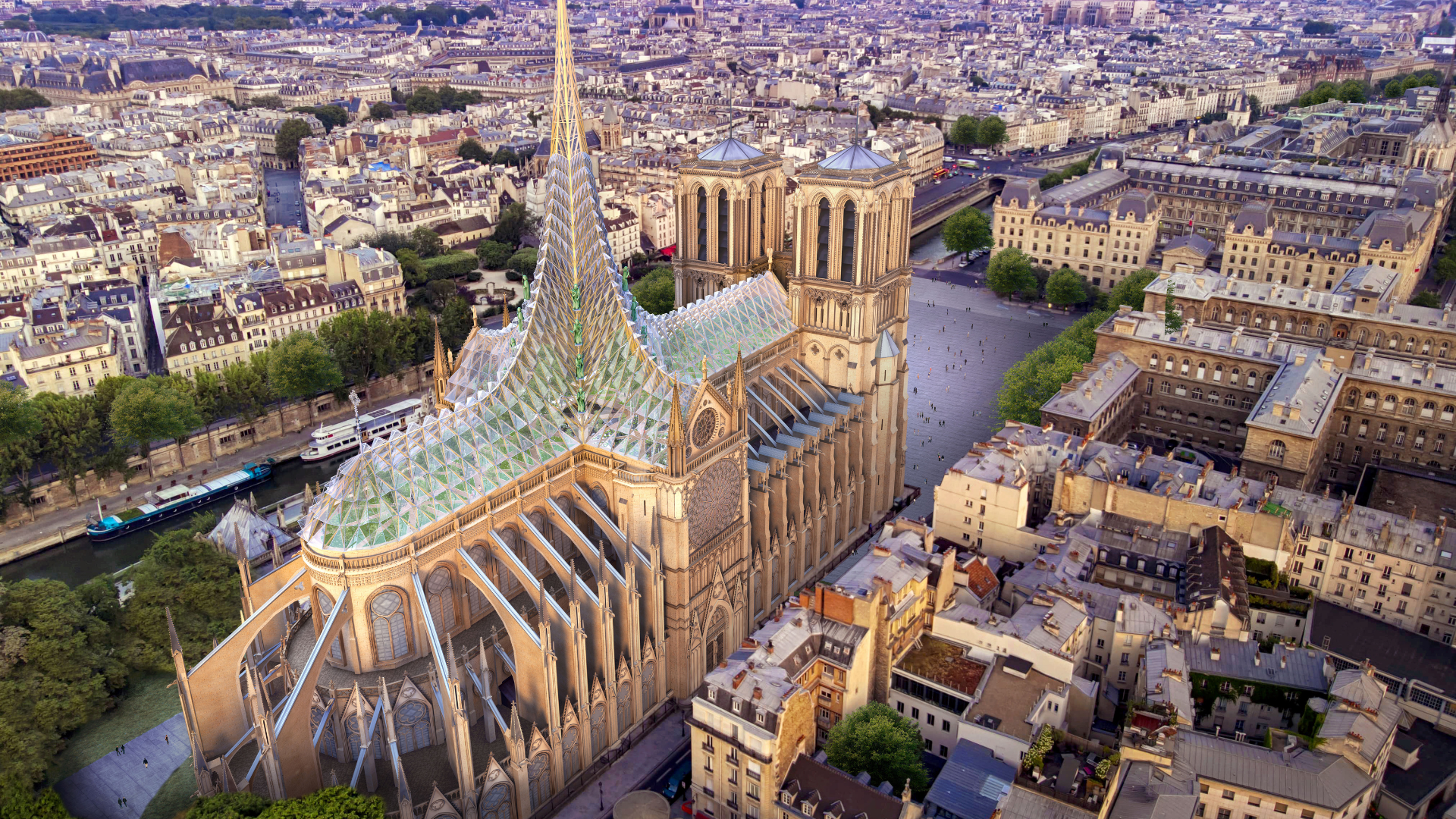 Alternatief ontwerp voor het dak van de Notre-Dame. Beeld Vincent Callebaut Architectures