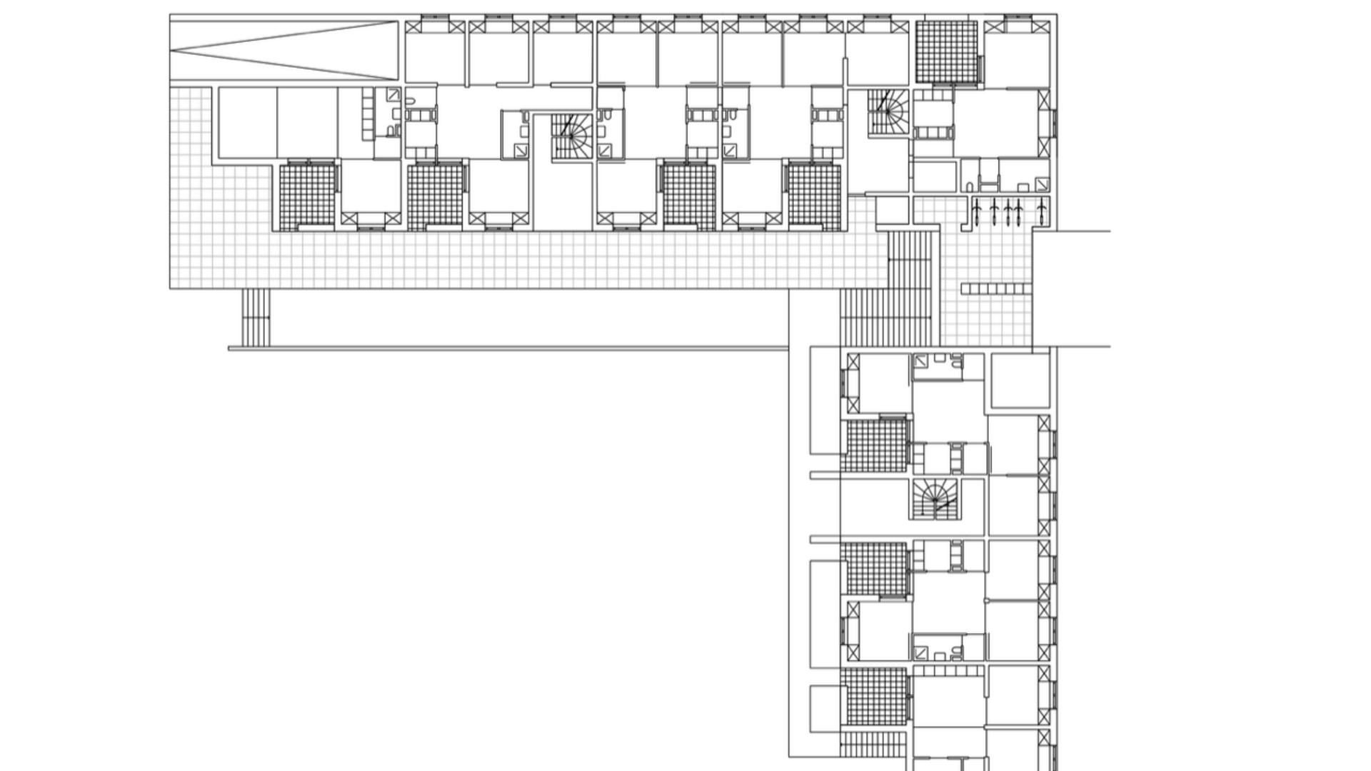Standaard plattegrond van een sociaal woongebouw, plattegrond door Sophie Delhay. Beeld Korth Tielens Architecten