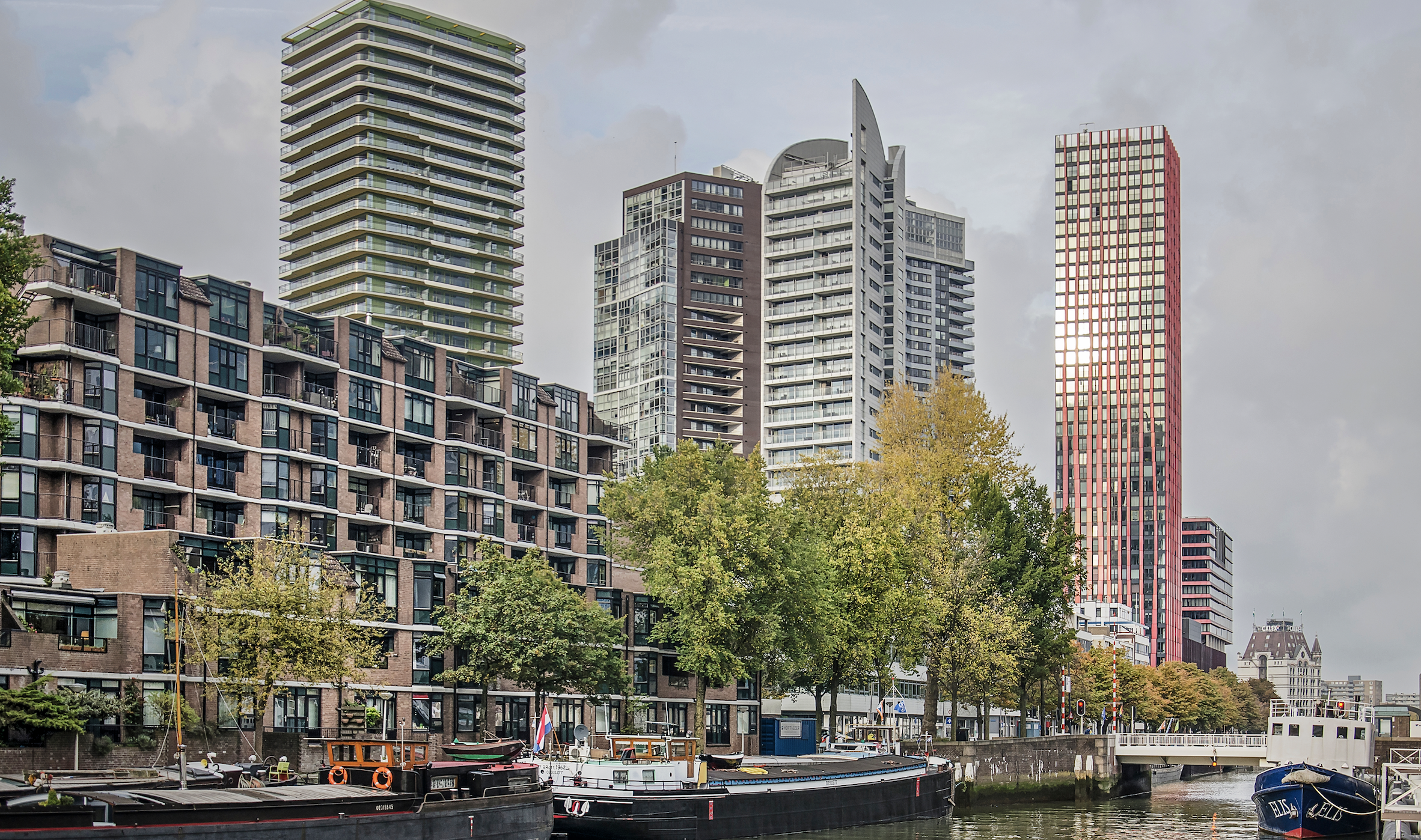 De woontoren Riva wordt links van de scheepmakershaven in Rotterdam gebouwd. Beeld Shutterstock