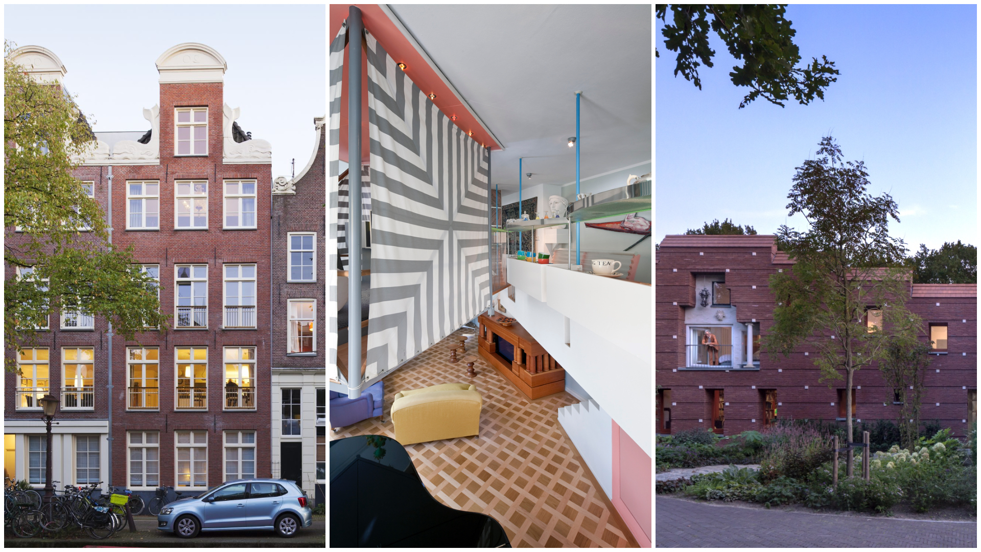 V.l.n.r. Bloemgracht, Amsterdam. Beeld via PPHP / Sjoerd Soeters - Raoul Suermondt, Prinsengracht, Amsterdam. Beeld via PPHP / Sjoerd Soeters, Huis voor drie generaties, Aerdenhout. Beeld Daria Scagliola