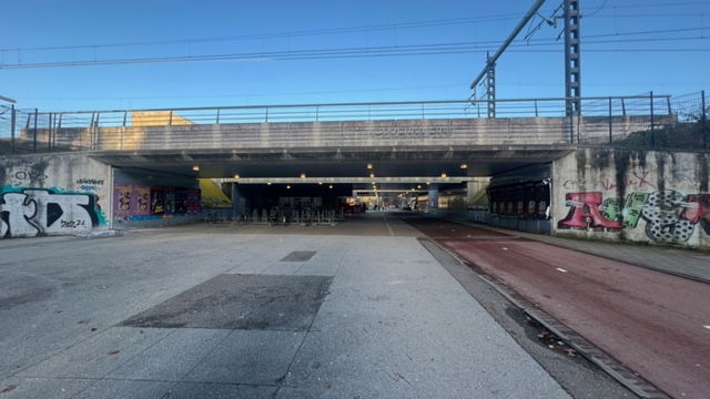 Onderdoorgang van station Bullewijk, een van de metro-onderdoorgangen in Amsterdam Zuidoost waar Elise Moeskops graag verandering in ziet. Beeld Group A