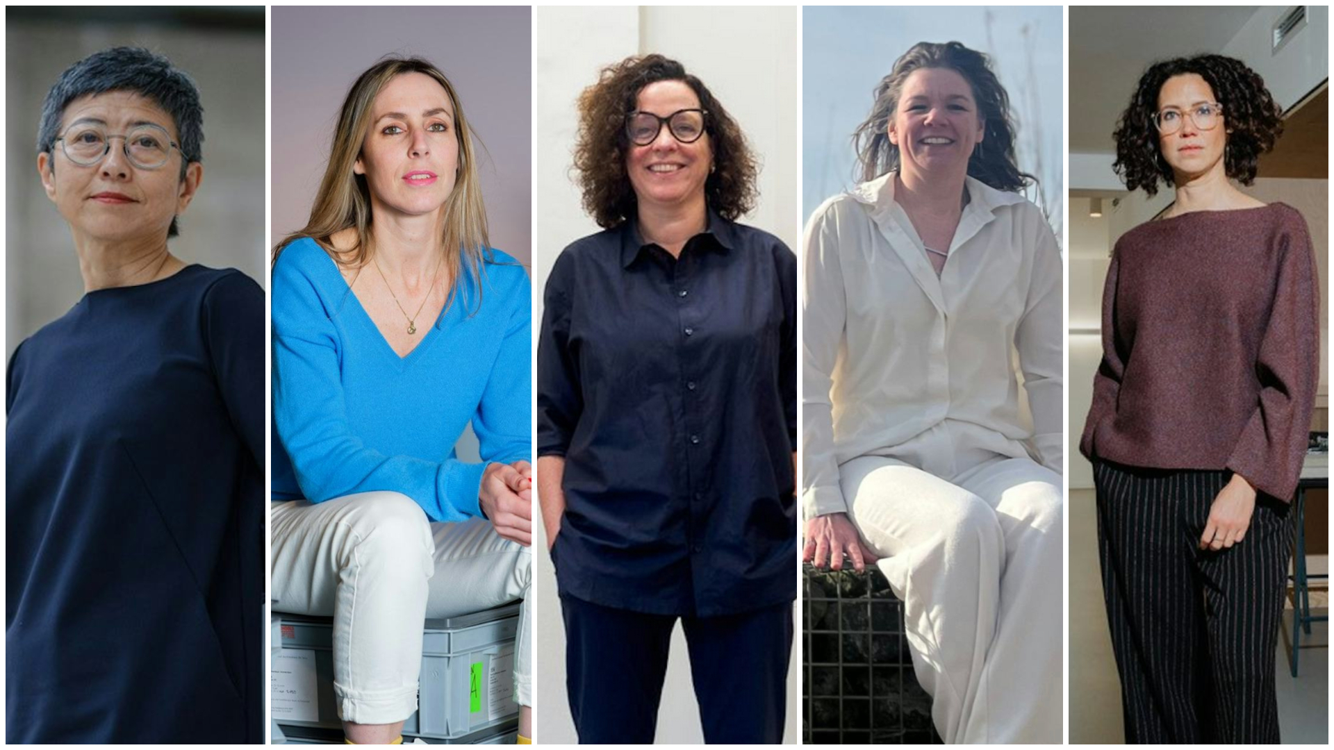 V.l.n.r. Moriko Kira, Saartje van der Made, Janneke Bierman (beeld Loes van Duijvendijk), Linde Elsinga (beeld De Urbanisten) en Cécilia Gross. Beeld Kira, Van der Made en Gross door David Meulenbeld