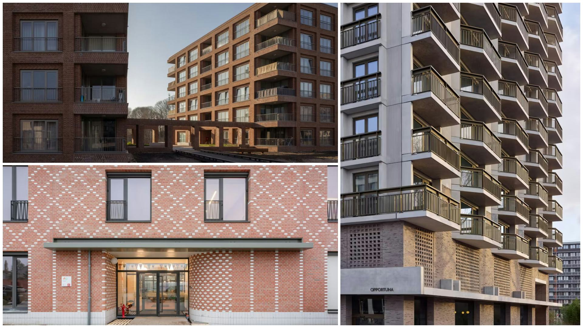 Linksboven: Erasmusveld door Workshop Architecten. Beeld Anna Odulinska. Linksonder: Scholencomplex Edison door Korteknie Stuhlmacher. Beeld Maurice Tjon a Tham. Staande foto: Opportuna door Office Winhov. Beeld Stefan Müller