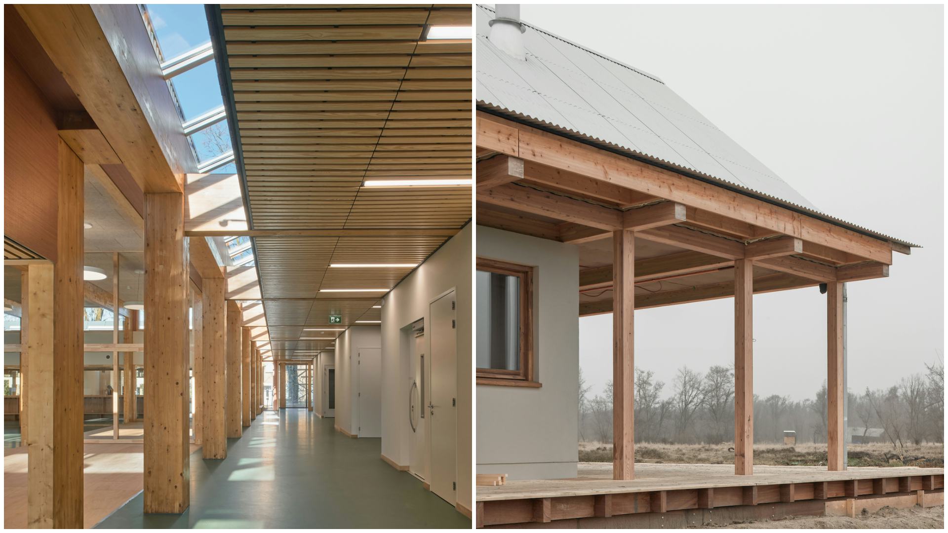 Links basisschool De Zevensprong in Best door buro Kettinghuls. Rechts woonhuis in Zeist door Atelierfront. Beeld Max Hart Nibbrig.