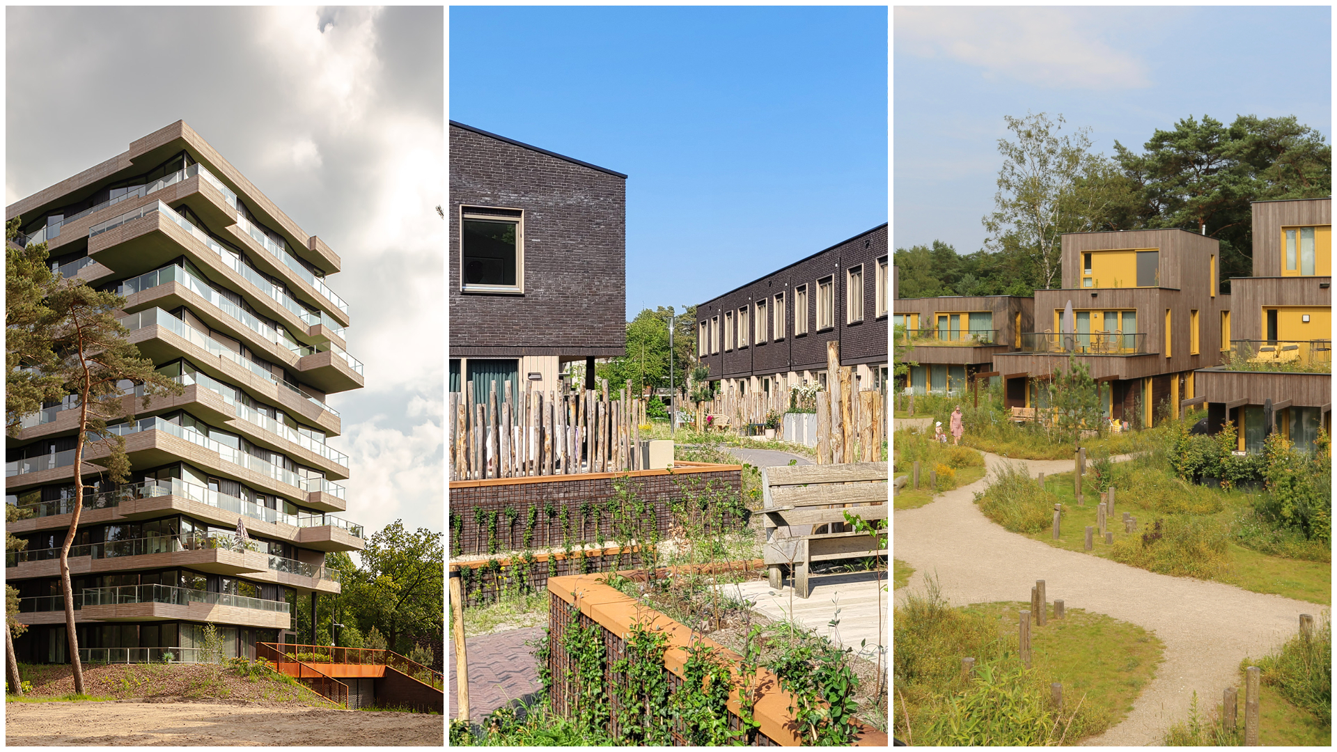 V.l.n.r. Beaufort (beeld Sebastian van Damme), Bosgaarde (beeld SVP) en Elix (beeld MIX Architectuur)