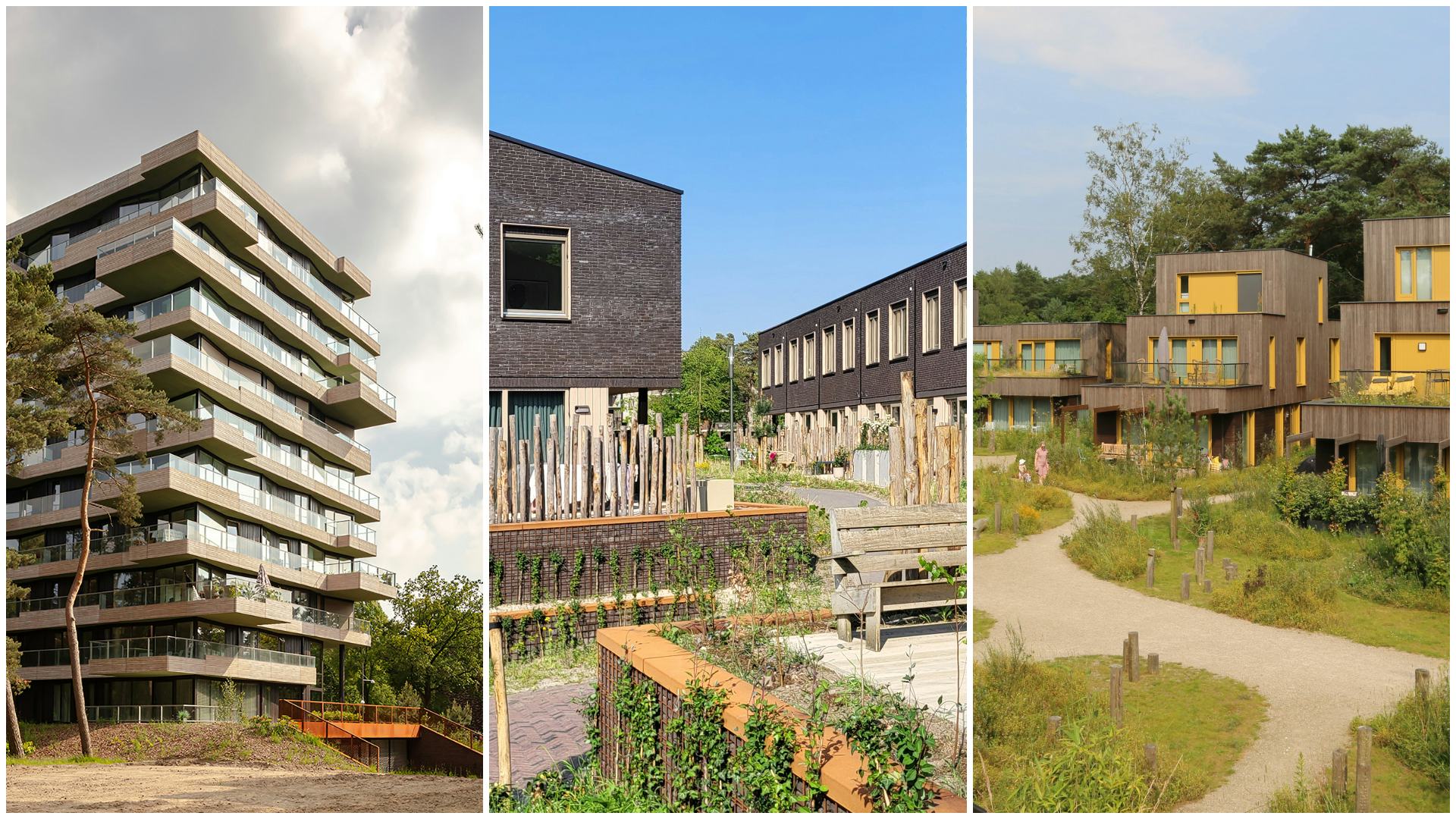 V.l.n.r. Beaufort (beeld Sebastian van Damme), Bosgaarde (beeld SVP) en Elix (beeld MIX Architectuur)