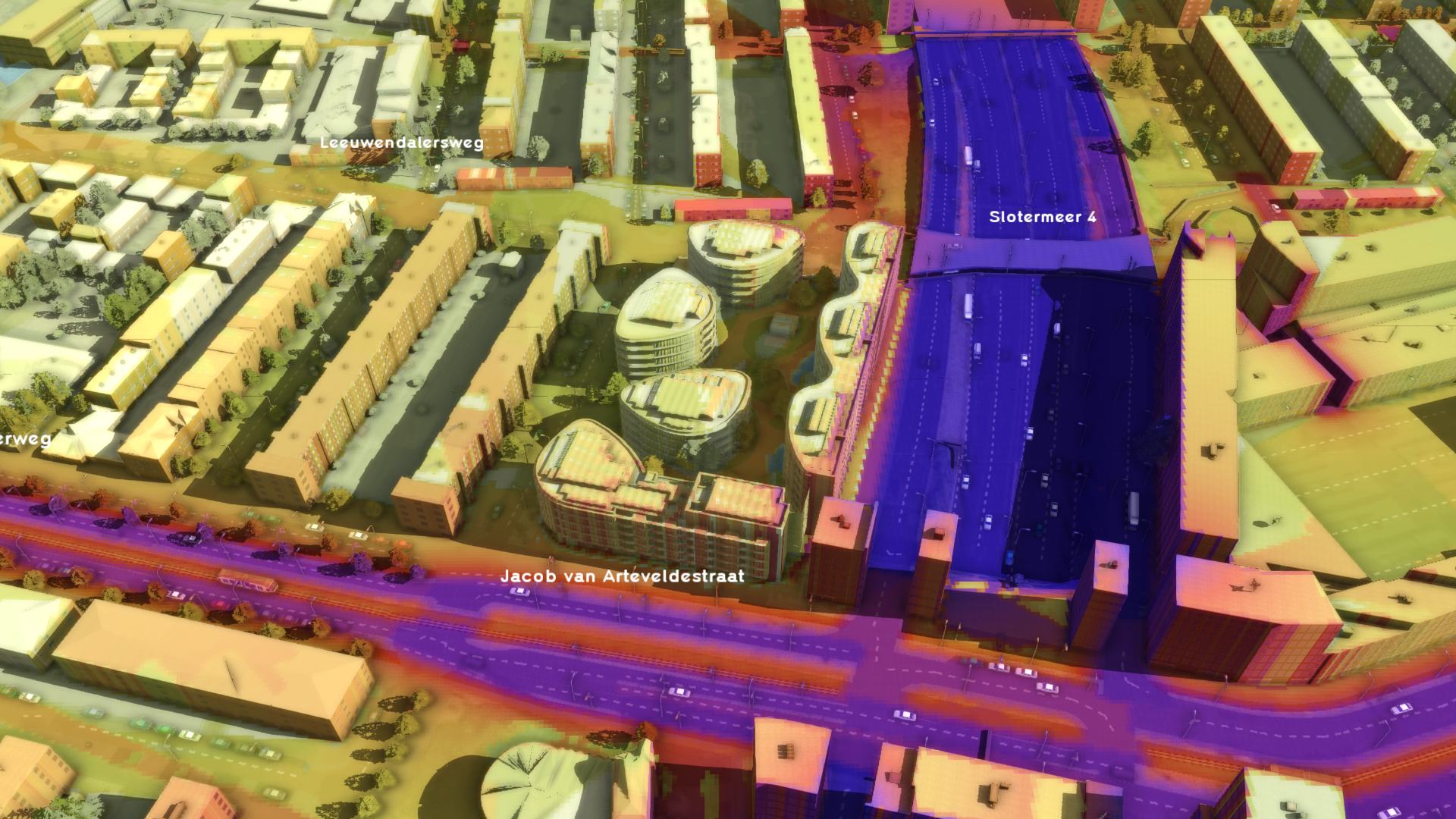 Ruimtelijk ontwikkelmodel SYNC CITY van Rhapsody in de software van TYGRON Data Platform. Beeld Urban Sync