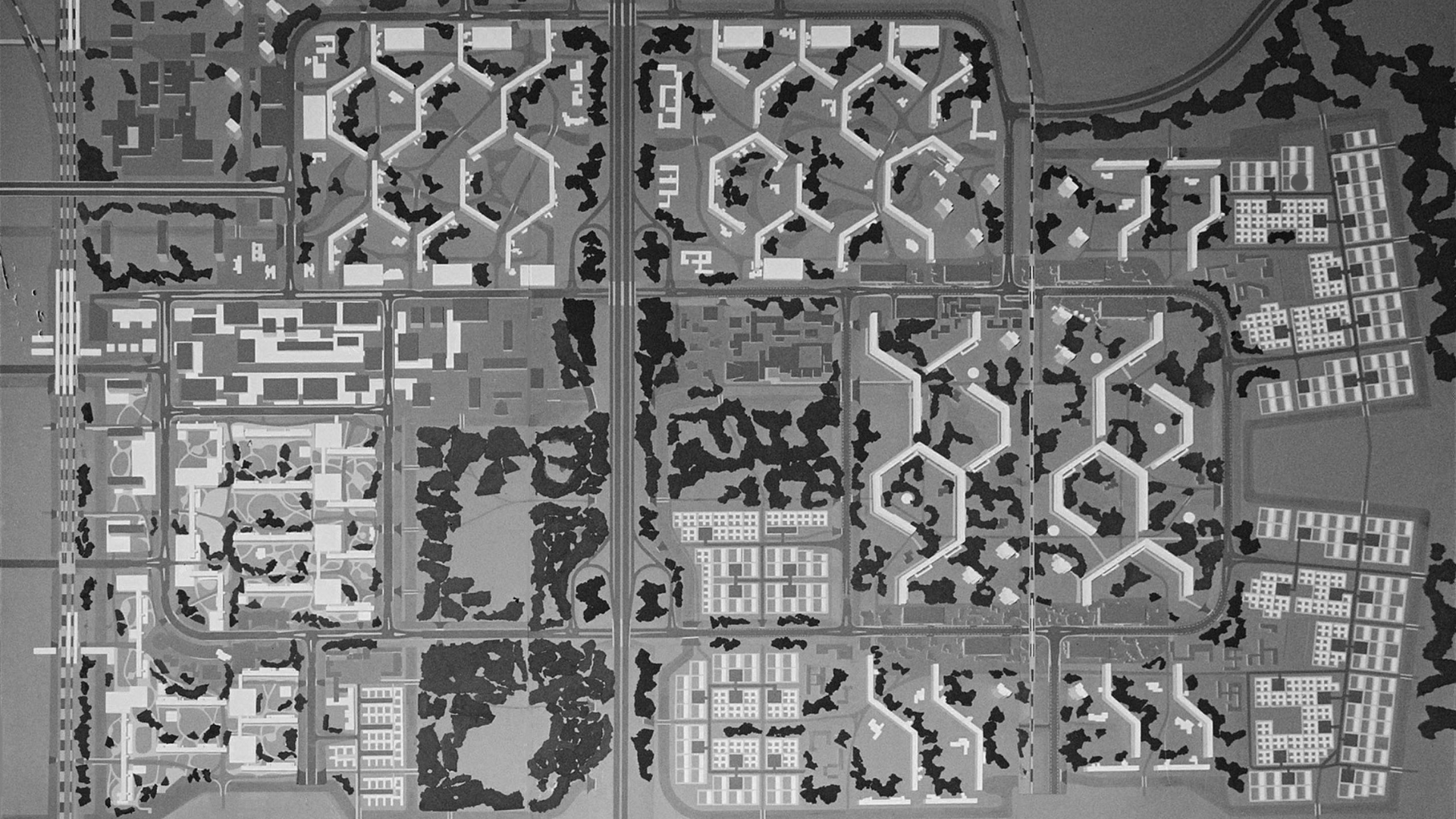 Masterplan Bijlmermeer door Siegfried Nassuth, 1965. Beeld Wikimedia Commons
