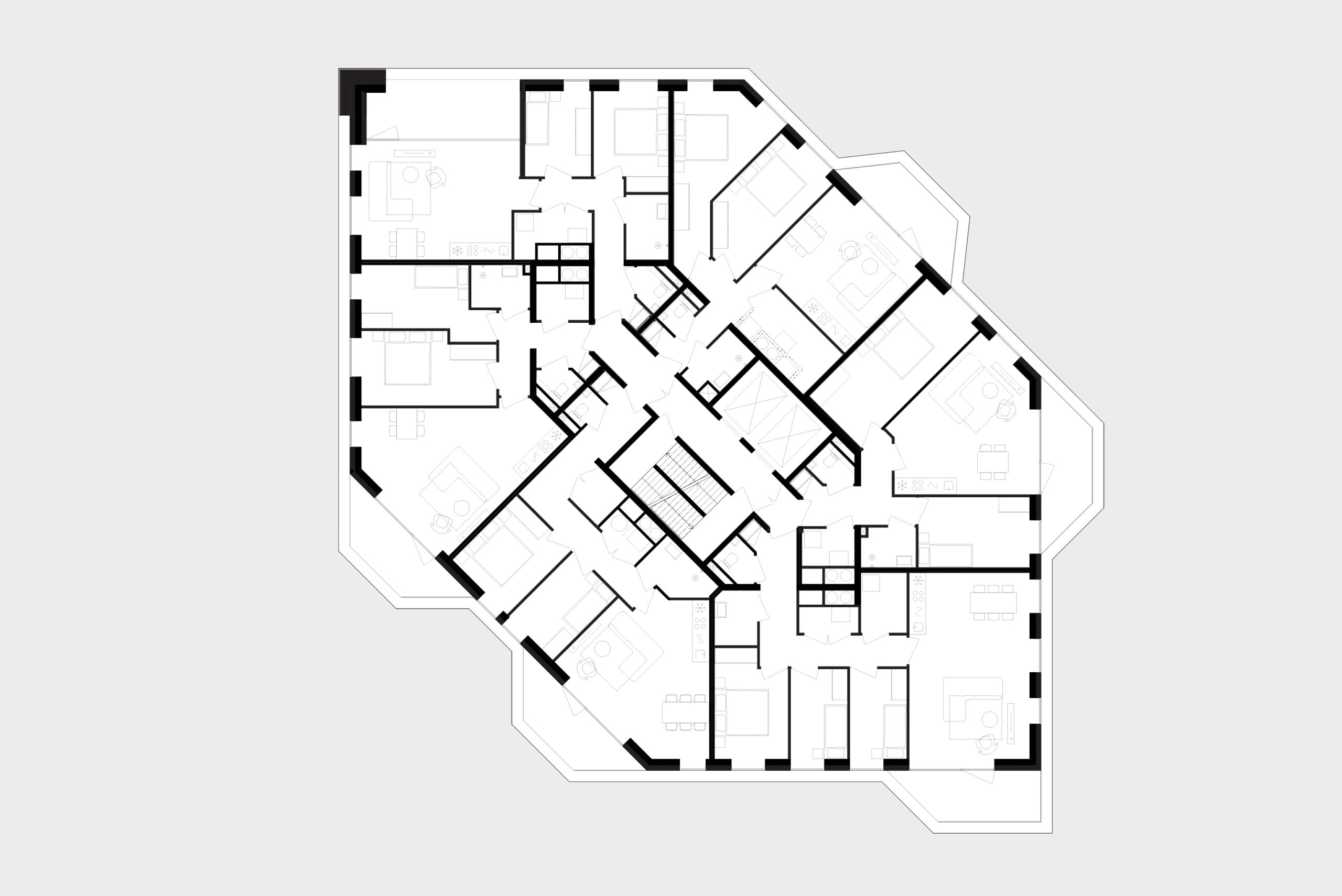 Plattegrond zesde verdieping met flexibele muren. Beeld Powerhouse Company