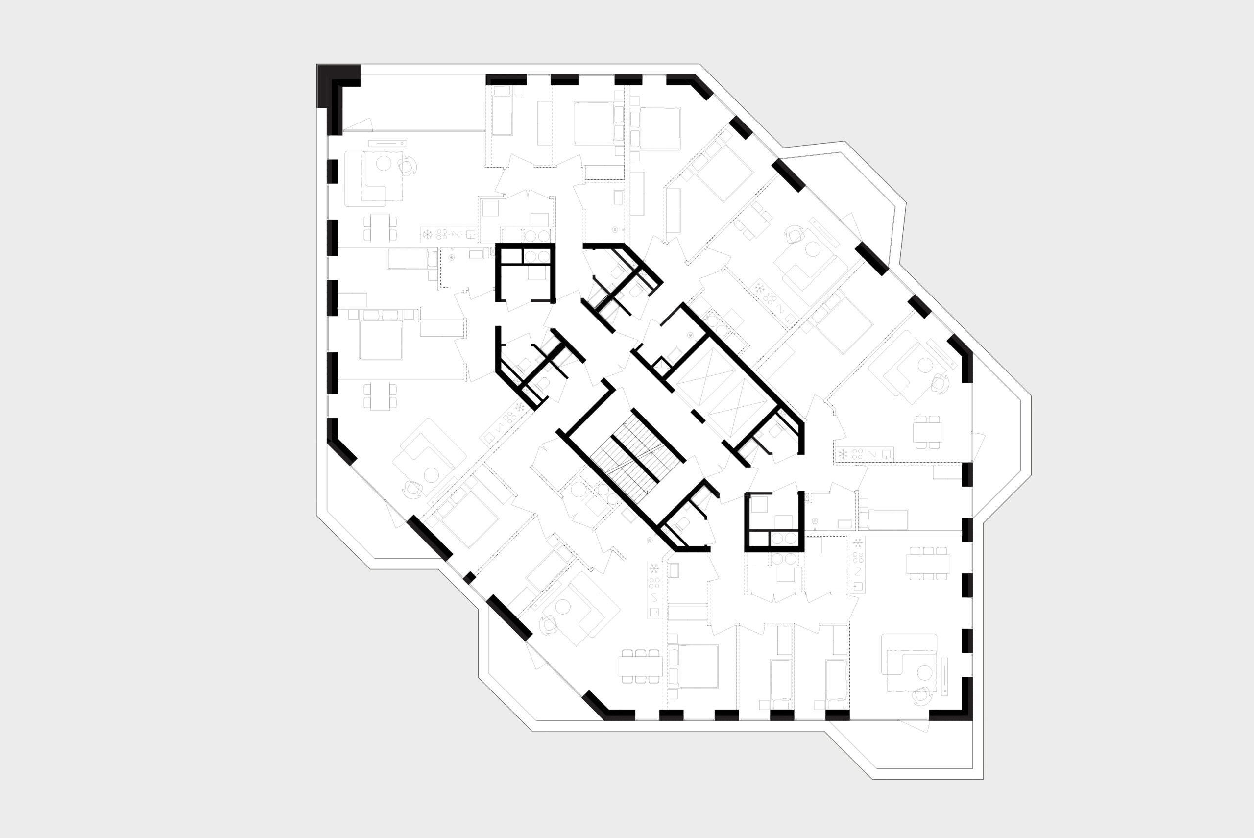 Plattegrond zesde verdieping met flexibele muren. Beeld Powerhouse Company