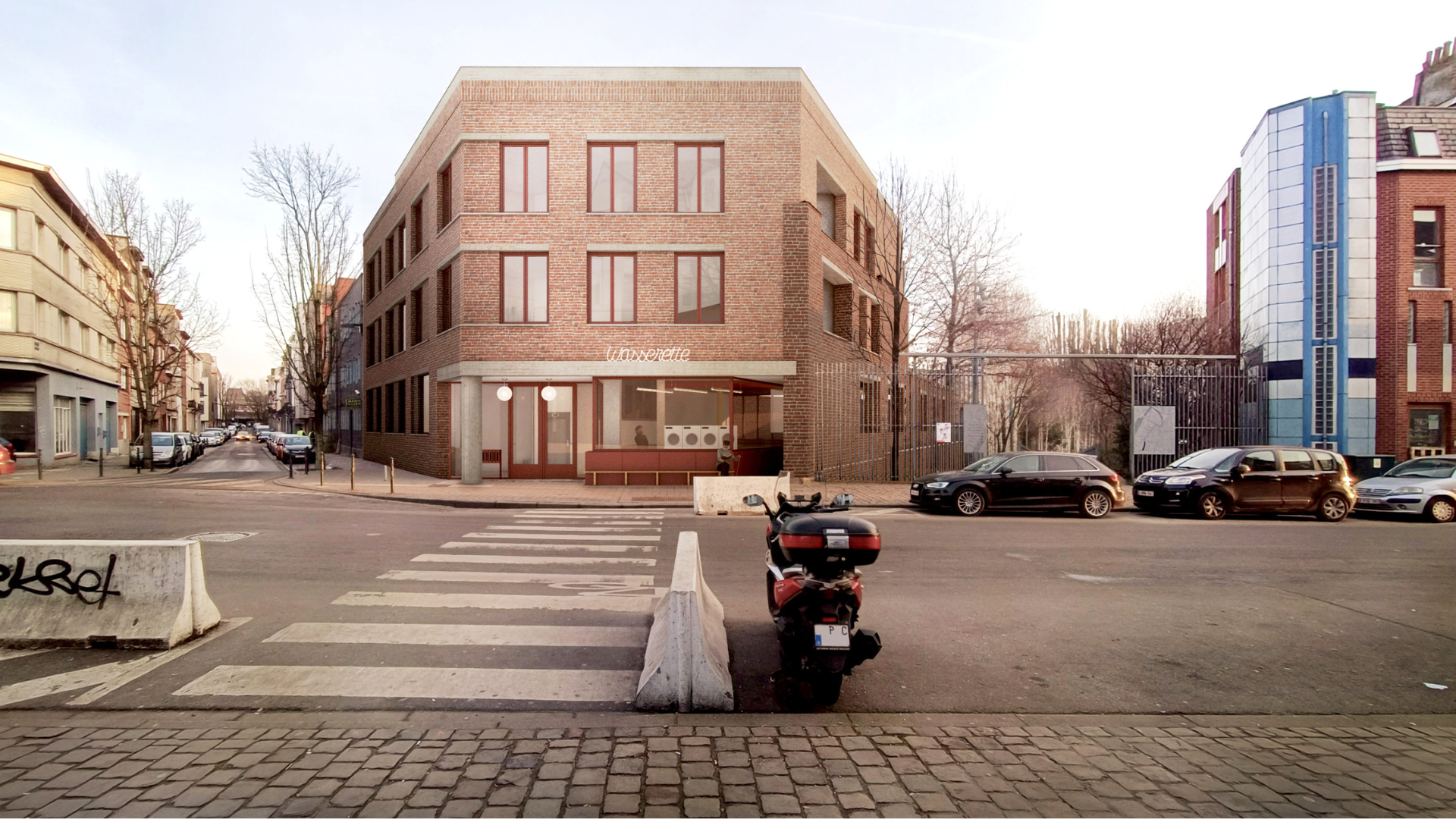 Render vanaf de Masuistraat. Beeld Beta en Kaderstudio