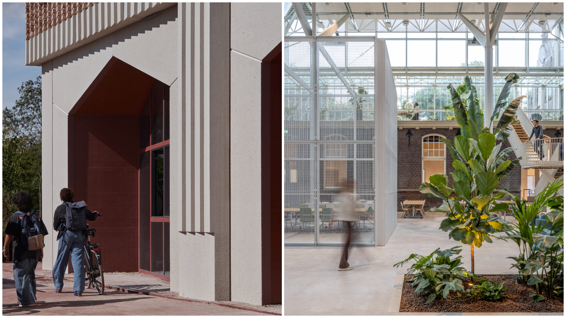 Links Xplore door Ard Hoksbergen. Beeld Max Hart Nibbrig. Rechts Mijnkundegebouw door Braaksma & Roos en Haskoning. Beeld Lucas van der Wee